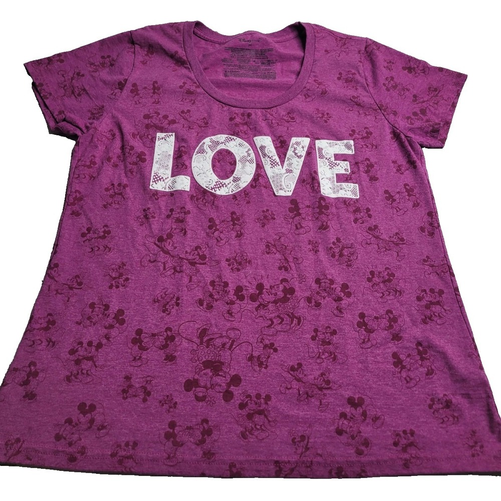 Disney Store Purple/Pink "LOVE" Mickey and Minnie Mouse Short Sleeve T-Shirt 2XL